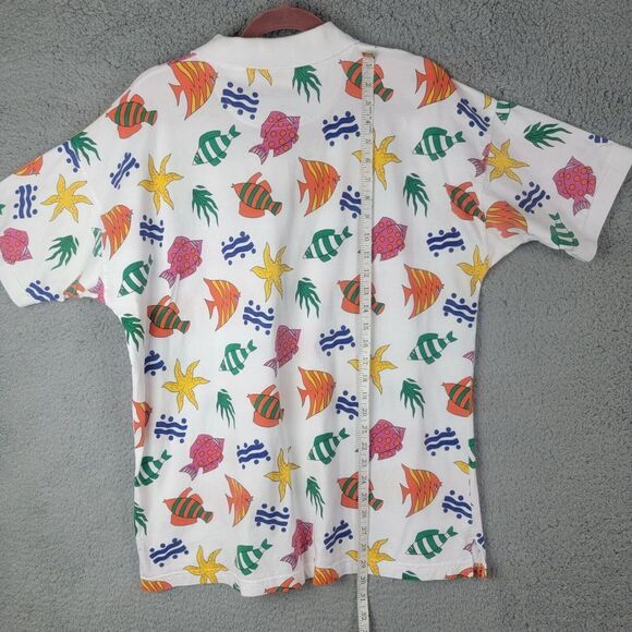 Picone Sport Polo Shirt Womens Large Tropical Fish Colorful 100% Cotton Collared - Picture 14 of 15